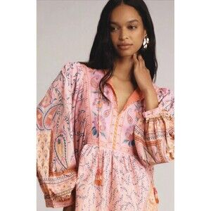 Farm Rio Anthropologie Maxi Dress Women Pink Floral Preppy Boho Retro Sz L NWT